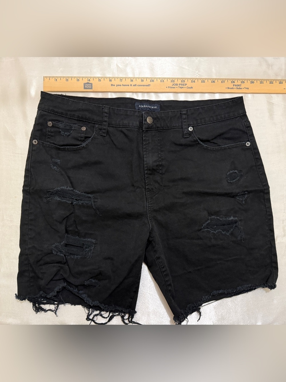 Aeropostale Athletic cut-off black distressed denim shorts size 36